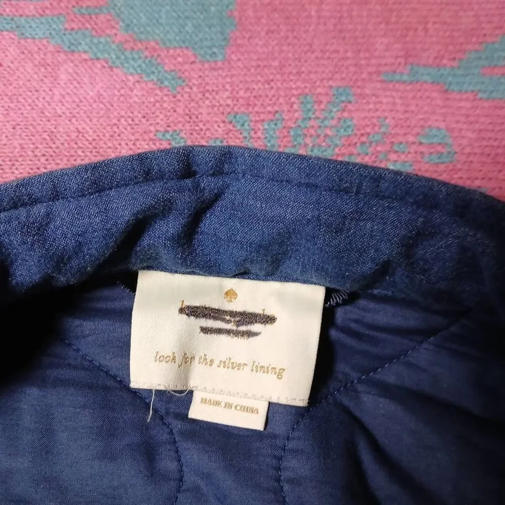 Kate Spade womens medium quilted denim jacket blue full zip cinched waist
